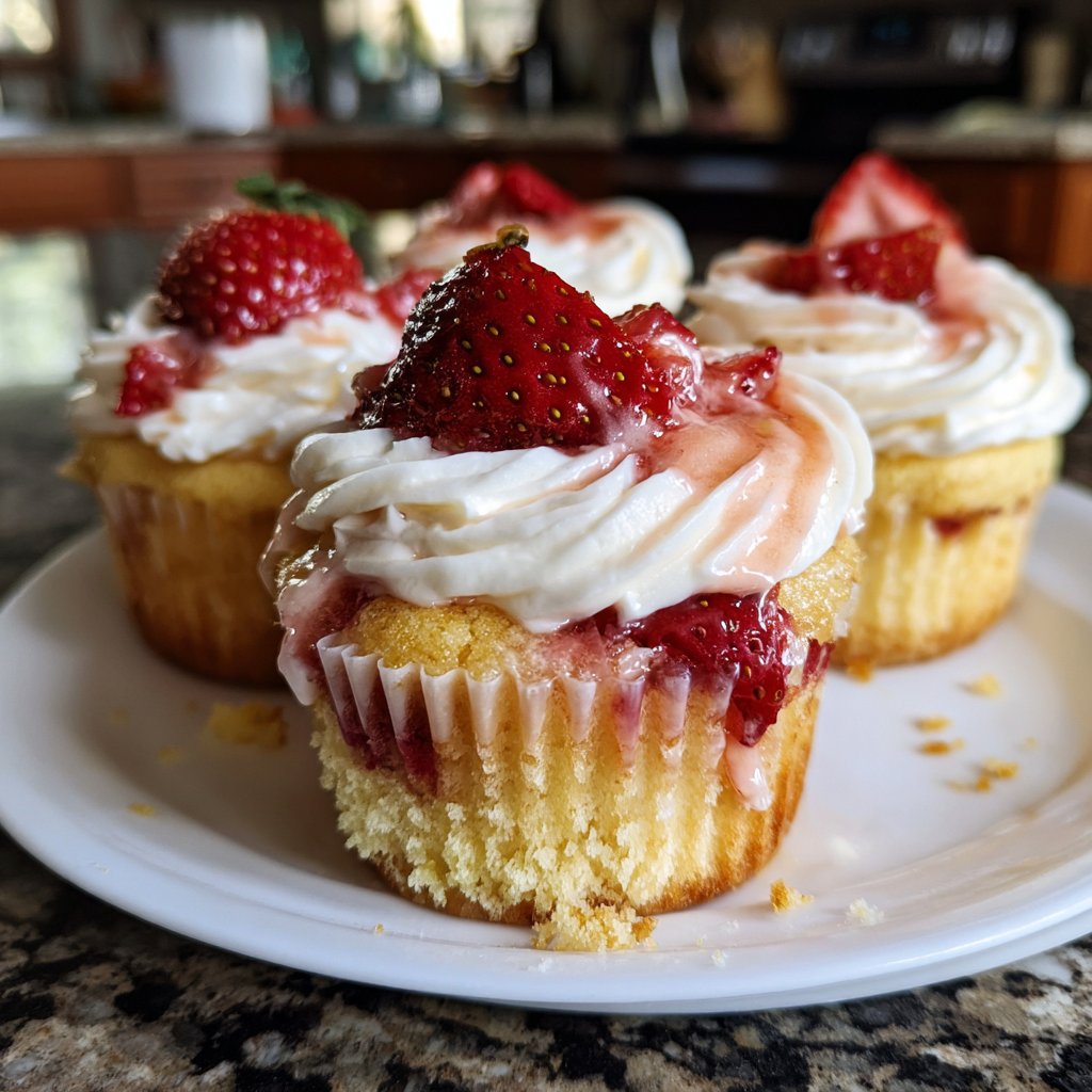 Frosted Strawberry Shortcake Cupcakes