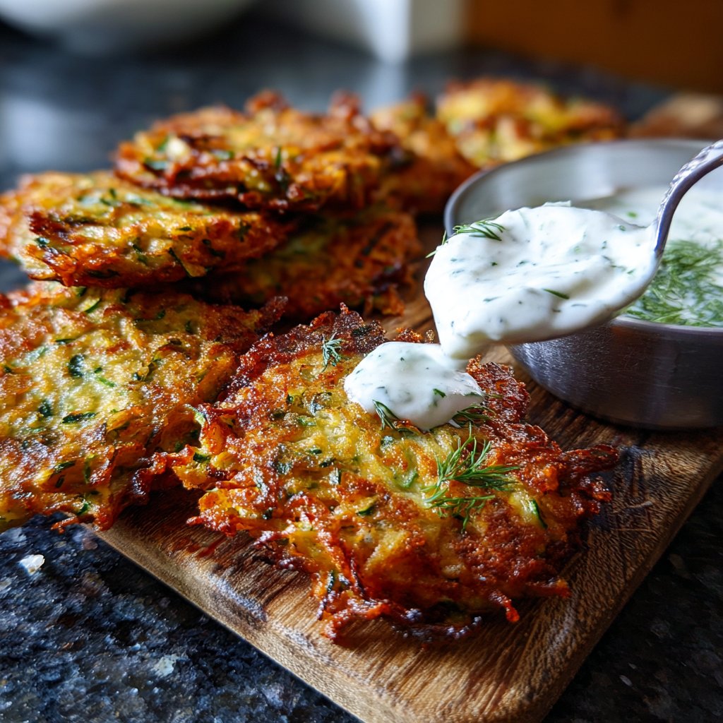 Zucchini Fritters with Dill Sauce